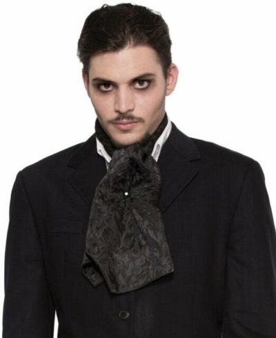 Night Frights Vampire Attire Black Satin Jacquard Ascot Cravat Tie