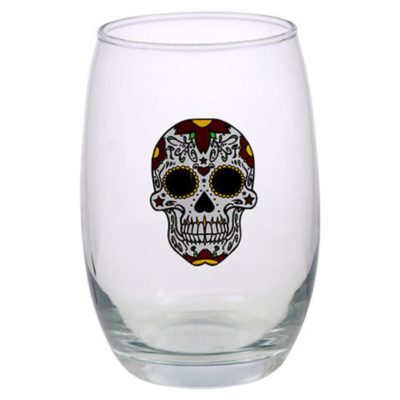 Night Frights Day of the Dead Sugar Skull Stemless Wine Glass