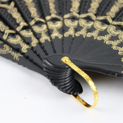 gothic black sequined victorian wedding fan close up detail