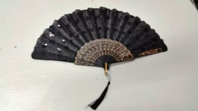 gothic black sequined victorian wedding fan with tassel