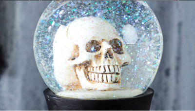 Night Frights Gothic Skull Glass Snow Glitter Water Globe Decor Closeup