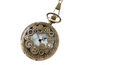 night frights steampunk bronze gears pocket watch with clip chain