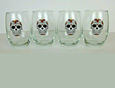 Night Frights Day of the Dead Sugar Skull Stemless Wine Glass